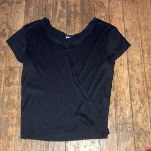 black lace v neck t shirt